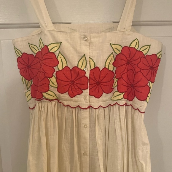 The Great. Applique Floral Horizon Sleeveless Midi Dress Cream Red - Picture 2 of 6